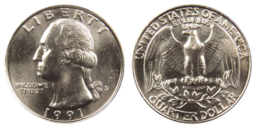 1991-D Washington Quarter obverse and reverse showing near-gem mint state condition