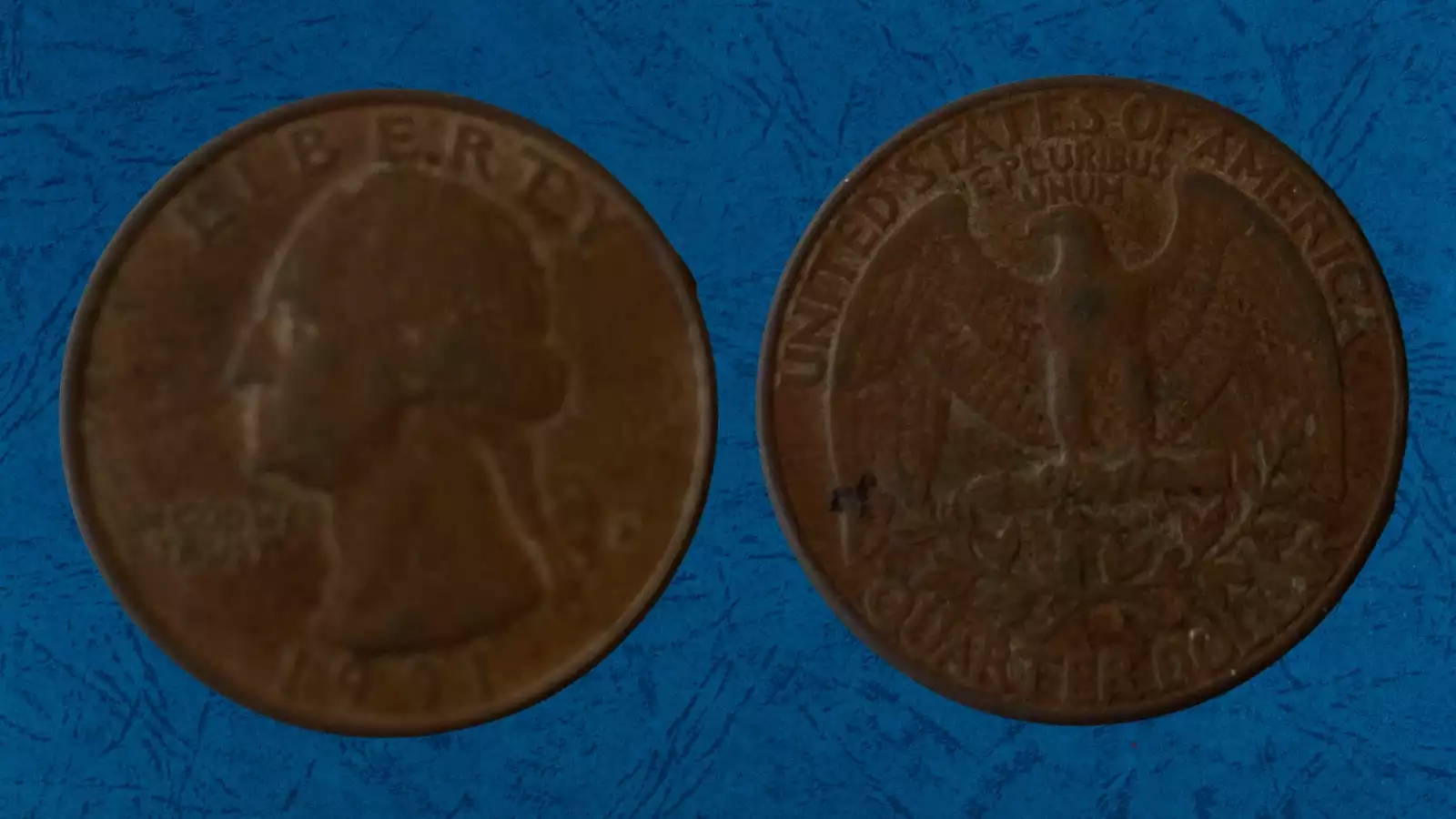 1991 Washington Quarter missing clad layer error showing copper-colored bare face on reverse side