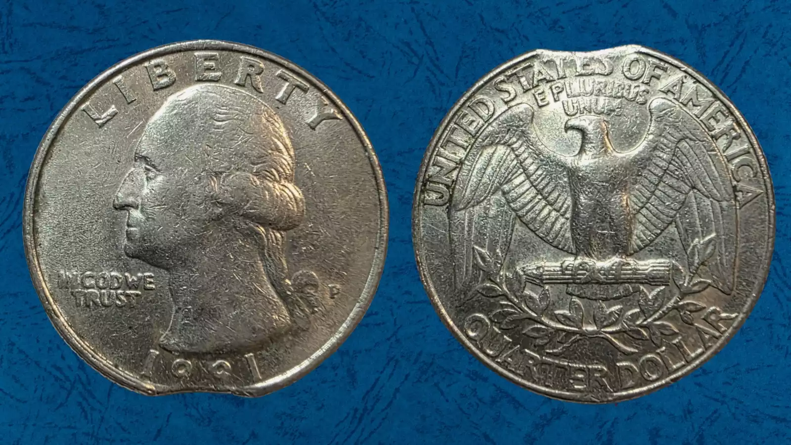 1991 Washington Quarter clipped planchet error showing curved section missing from coin edge where blank was incorrectly punched